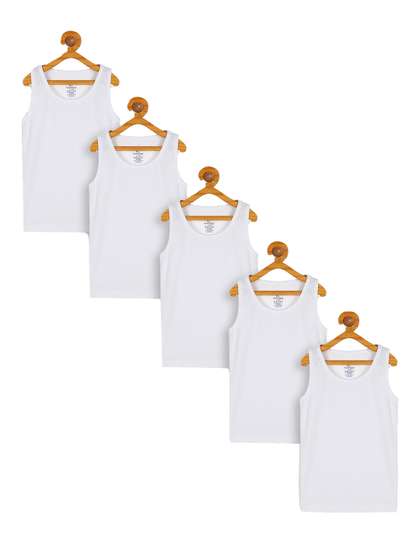 KiddoPanti Boys Pack
                      Of 5 White Solid Pure Cotton Innerwear Vests