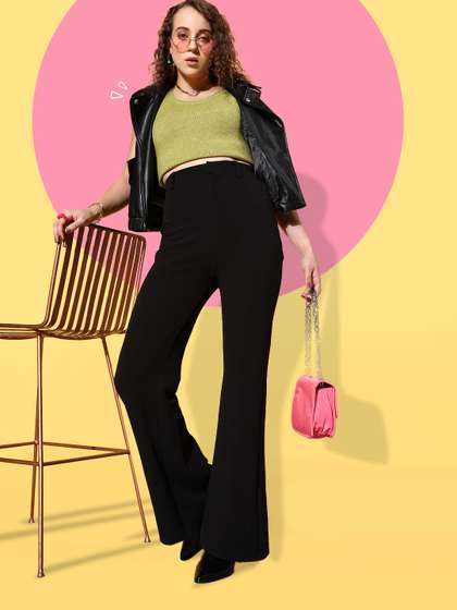 SASSAFRAS Women
                        Black High-Rise Bootcut Trousers