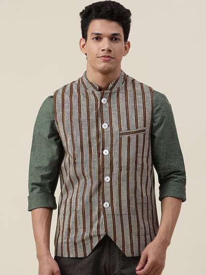 Fabindia Striped Cotton Nehru Jackets