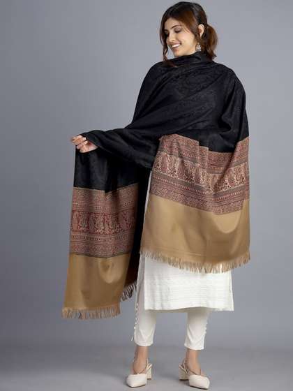 HANDICRAFT PALACE Women Hand Woven Design Jamwar Paisley Wool Shawl