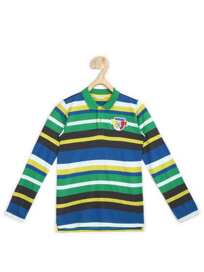 Peter England Boys Multicoloured Striped Polo Collar T-shirt