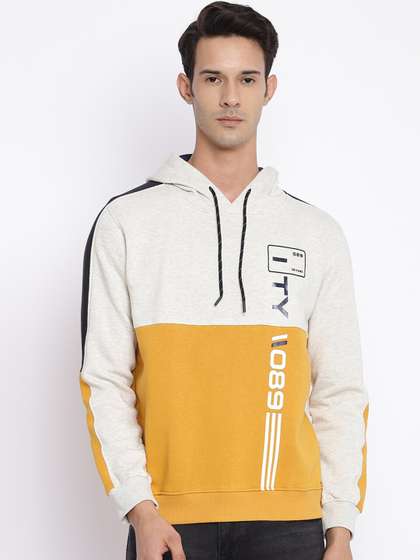 Price History of Cantabil Men Mustard Colourblocked Hooded