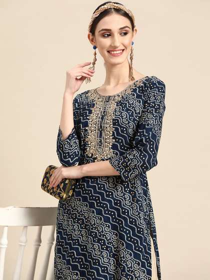 Sangria Women Blue
                        Bandhani Embroidered Thread Work Kurta
