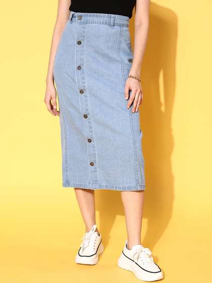 SASSAFRAS Women Solid Denim Skirts