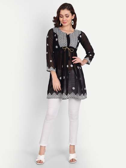 WEAVETECH IMPEX Black Heavy Embroderied Work Longline Top
