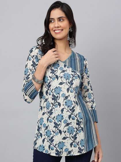 MEESAN Blue & White Printed Tunic