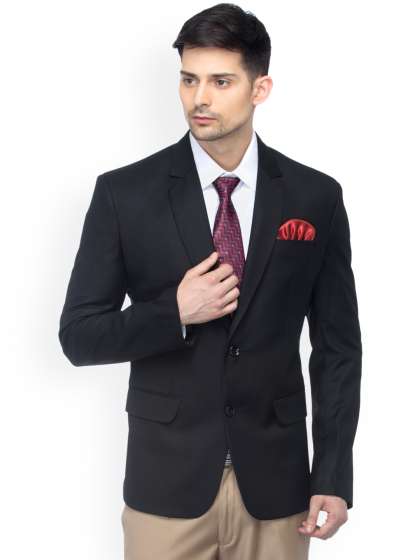 FAVOROSKI Black Slim Fit Woollen Single-Breasted Formal Blazer