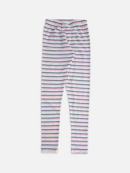 Pantaloons Junior
                      Girls White & Blue Striped Cotton
                      Churidar-Length Leggings
