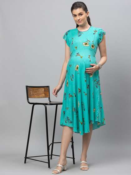 AV2 Women Turquoise
                        Blue Floral Maternity Midi Dress
