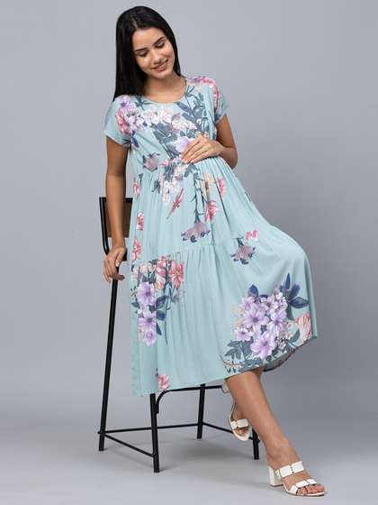 AV2 Blue Floral
                        Printed Maternity Midi Dress