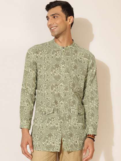 Fabindia Men Floral Cotton Kurta