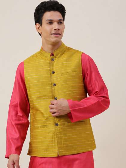 Fabindia Men Striped Nehru Jackets