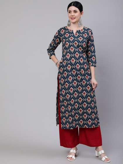 Nayo Women Blue
                        & Red Ethnic Motifs Printed Kurta