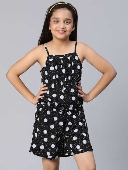 Oxolloxo Girls Black
                      & White Printed Jumpsuit