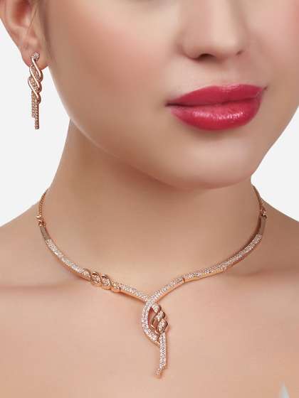 Zaveri Pearls Rose
                        Gold-Plated Cubic Zirconia Studded Jewellery
                        Set