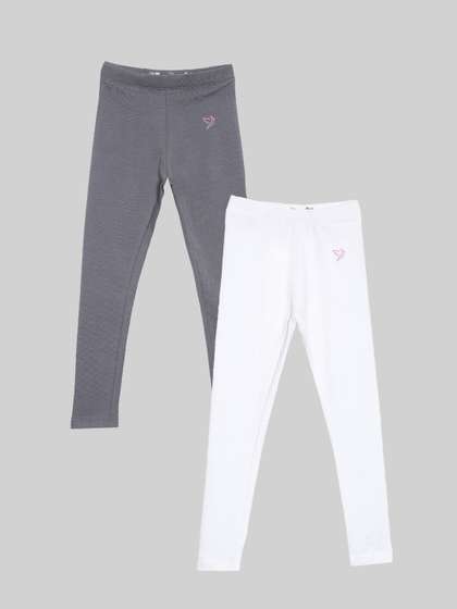 TWIN BIRDS Girls Pack Of
                    2 Pure Cotton Ankle Length Leggings