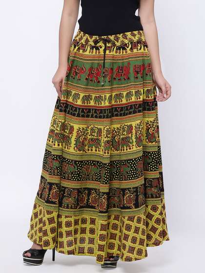 SOUNDARYA Women Printed Cotton A-Line Maxi Skirts