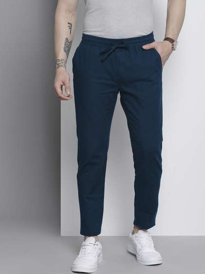 The Indian Garage Co
                        Men Navy Blue Slim Fit Cotton Trousers