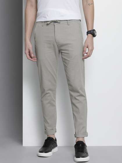 The Indian Garage
                          Co Men Grey Slim Fit Linen Blend Trousers