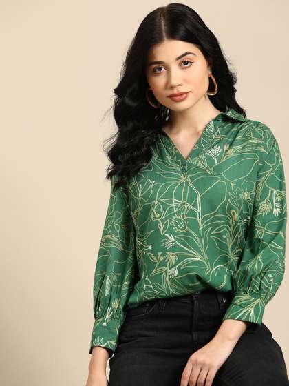 all about you
                          Floral Print Puff Sleeves Shirt Style Top