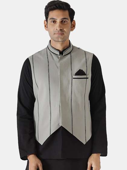 KISAH Men Striped Nehru Jackets