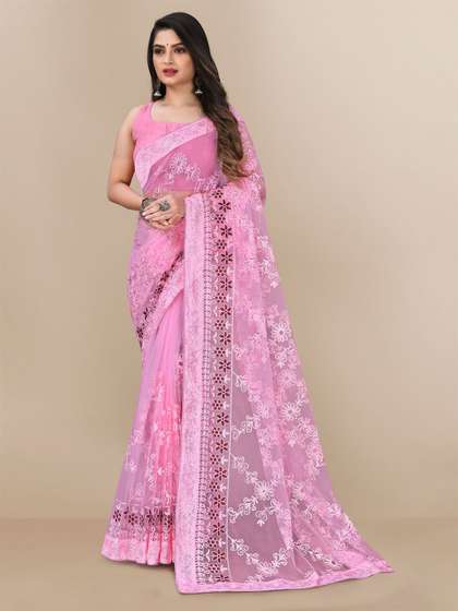 VAIRAGEE Floral
                        Embroidered Net Saree