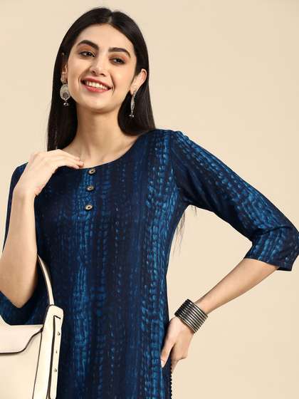 Anouk X fwd Abstract Printed Indigo Straight Kurta