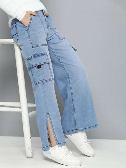 Mast & Harbour
                        Women Light Fade Stretchable Cargo Style Jeans
                        With Side Slits