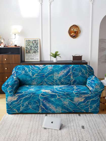 Cortina Teal Blue & Yellow Abstract Printed 3-Seater Sofa Cover