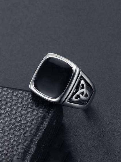 Yellow Chimes Men
                    Stone-Studded Stainless Steel Biker Finger Ring