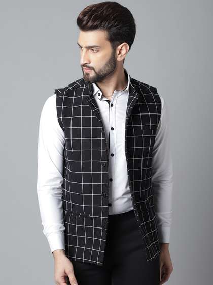 even Men Checked Woven Nehru Jacket