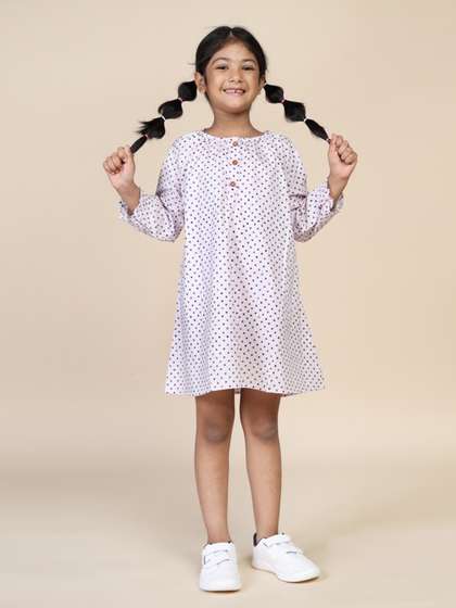Biglilpeople Girls Polka
                    Dots Printed Pure Cotton Nightdress