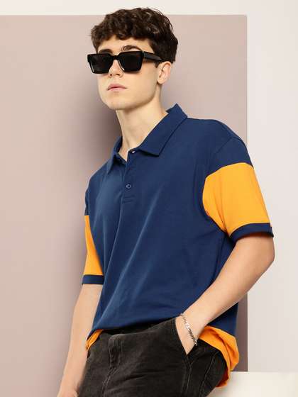 Kook N Keech Colourblocked Polo Collar Drop-Shoulder Sleeves Oversized Pure Cotton T-shirt