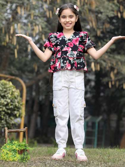 Cutiekins Girls Floral
                    Printed Top with Cargos Set
