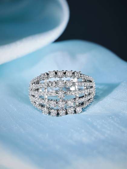 Rubans Silver-Plated
                        AD Studded Adjustable Finger Ring