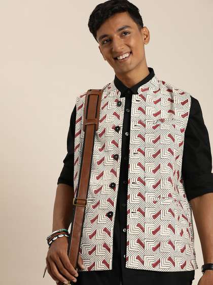 Taavi Pure Cotton Bagru Nehru Jacket