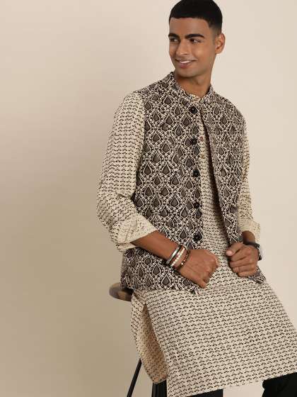 Taavi Men Bagru Ethnic Motifs Printed Regular Pure Cotton Kurta with Trousers