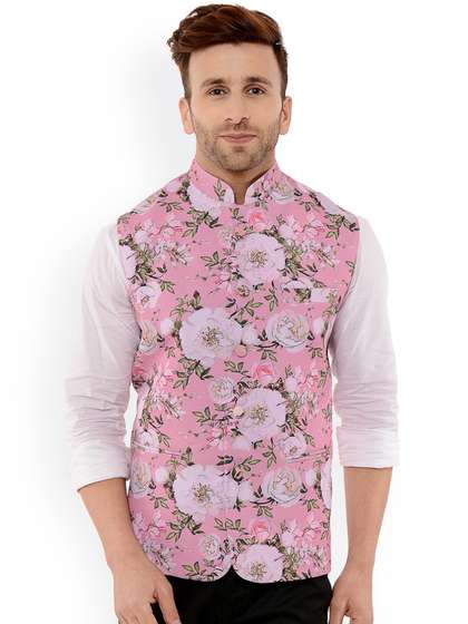 hangup trend Men Floral-Printed Woven Nehru Jacket
