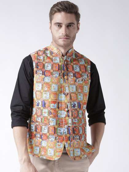 hangup trend Men Motif Printed Woven Mandrian Collar Nehru Jacket
