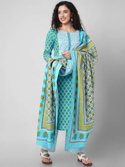 KALINI Women Ethnic Motifs Printed Pure Cotton Kurta with Palazzos & With Dupatta