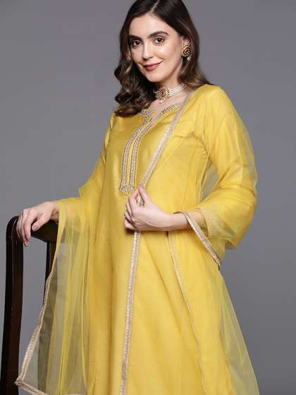 Indo Era Ethnic Motifs Embroidered Sequinned Kurta With Trousers & With Dupatta