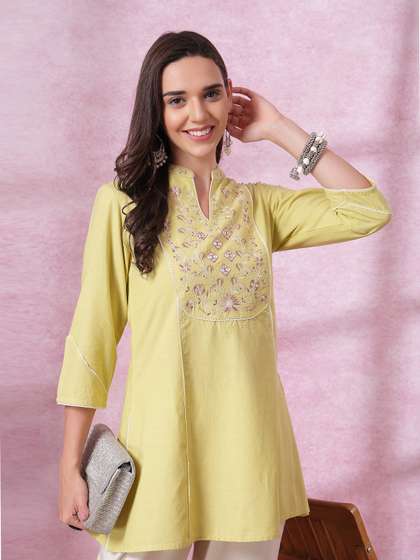 Nayam By Lakshita Women Minimal Solid Kurti with Mandarin Collar Detail