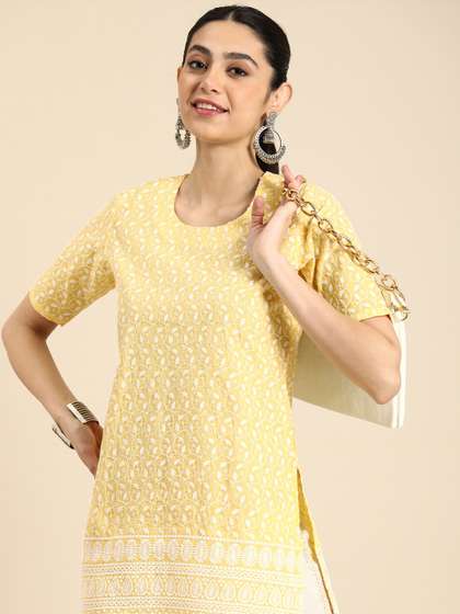 Anouk X fwd Ethnic Motifs Embroidered Chikankari Pure Cotton Short Kurti