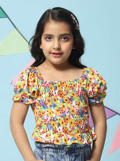 Biba Yellow Floral Print
                    Square Neck Blouson Top