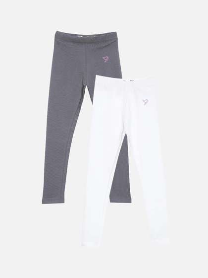 TWIN BIRDS Girls Pack Of
                    2 Pure Cotton Ankle Length Leggings