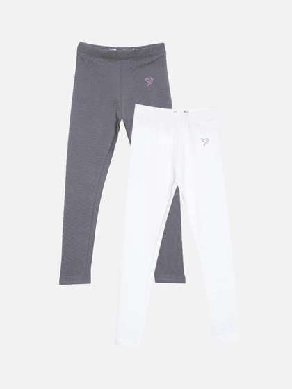 TWIN BIRDS Girls Pack Of
                    2 Pure Cotton Ankle Length Leggings