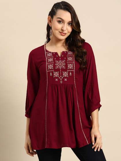 Sangria Floral
                        Embroidered Longline Top