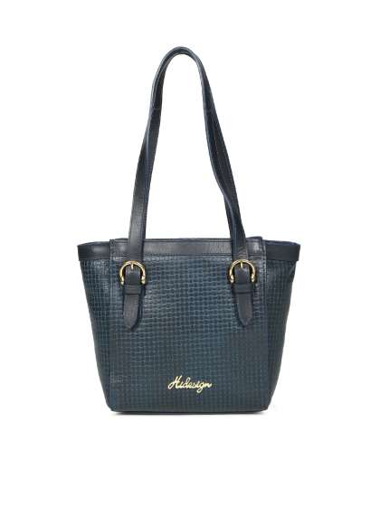 Handbags For Women Leather Designer Hidesign Navy Blue Textured Shoulder Bag