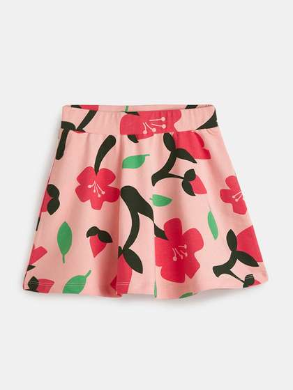 You Got Plan B Girls
                    Cotton Cherry Blossom Printed Skater Skirt With
                    Inbuilt Shorties