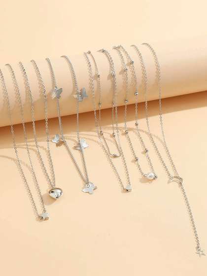 Jewels Galaxy Women
                        Set Of 6 Silver-Plated Necklace